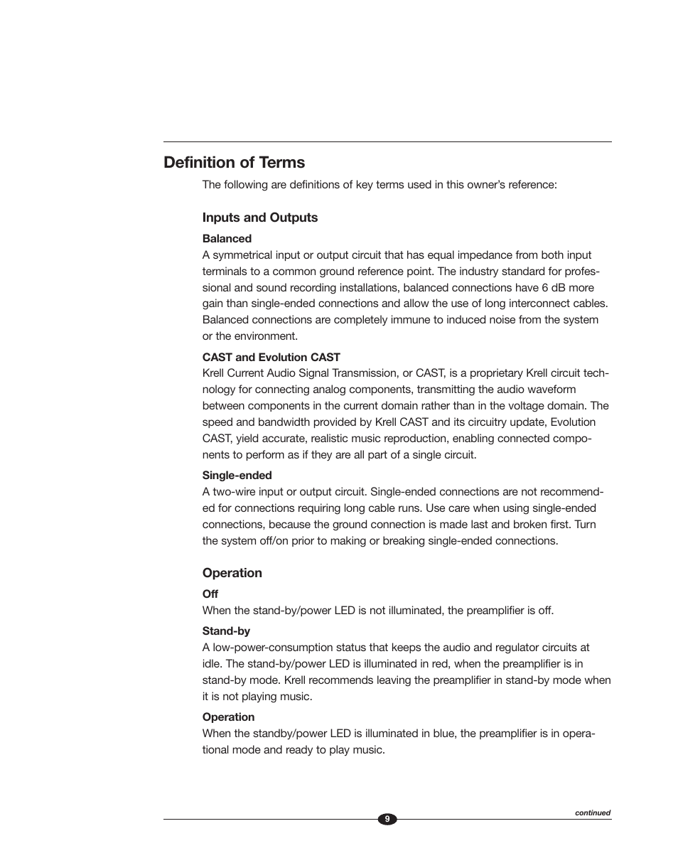 Definition of terms | Krell Phantom II Manual User Manual | Page 9 / 49