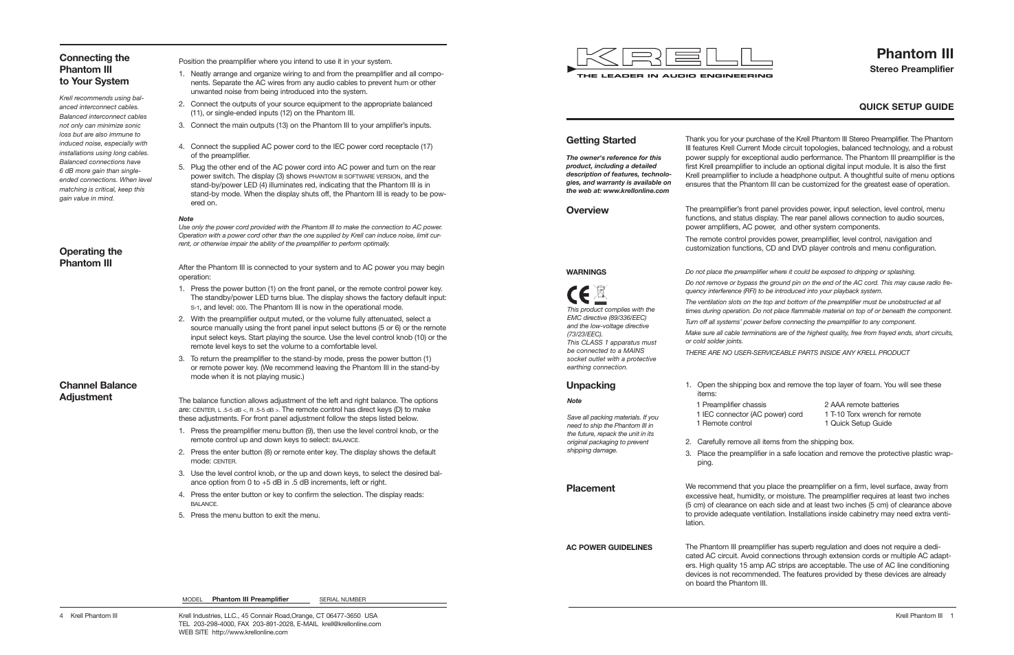 Krell Phantom III User Manual | 2 pages