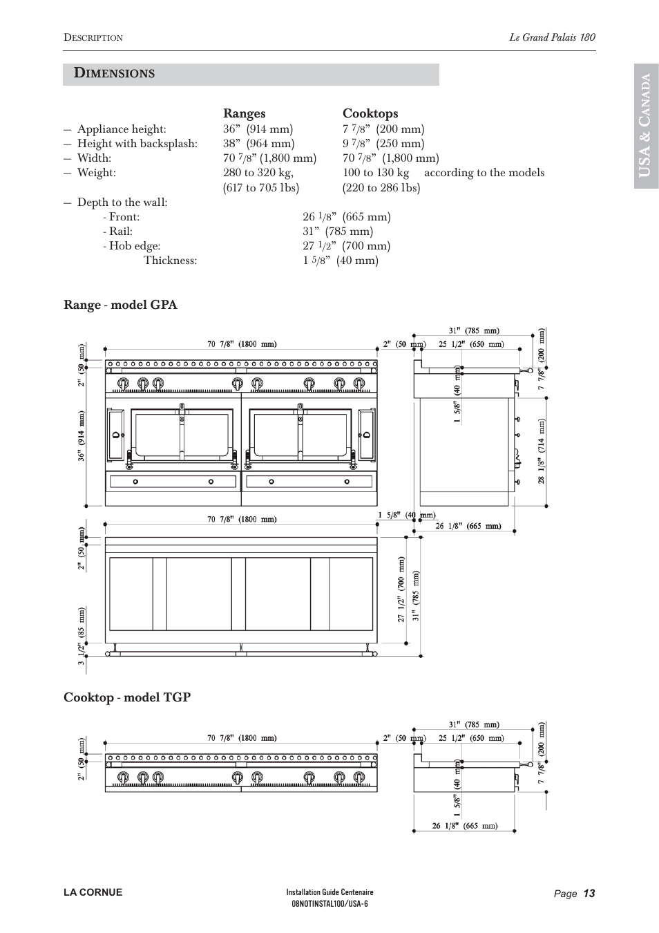 Us a & c | La Cornue Château 75 User Manual | Page 15 / 58