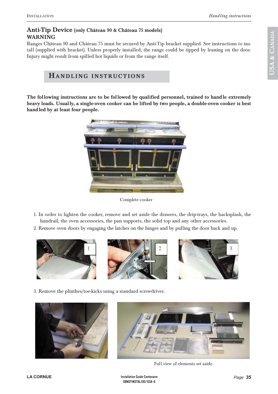 Us a & c, Anti-tip device | La Cornue Château 75 User Manual | Page 37 / 58