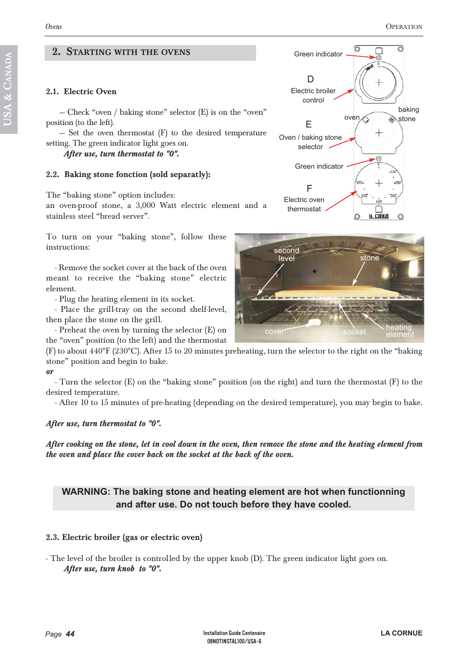 Us a & c | La Cornue Château 75 User Manual | Page 46 / 58