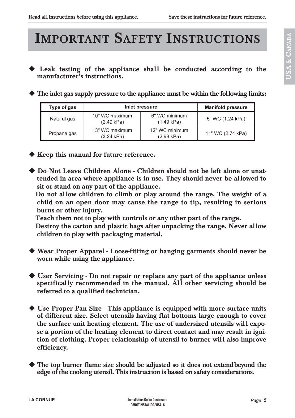 Mportant, Afety, Nstructions | La Cornue Château 75 User Manual | Page 7 / 58