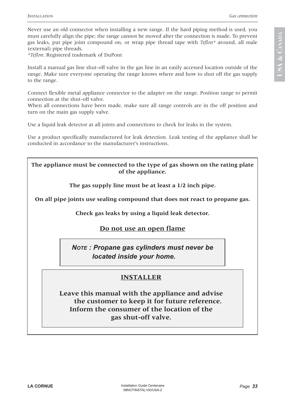 La Cornue Château Series - Gas connection User Manual | 2 pages