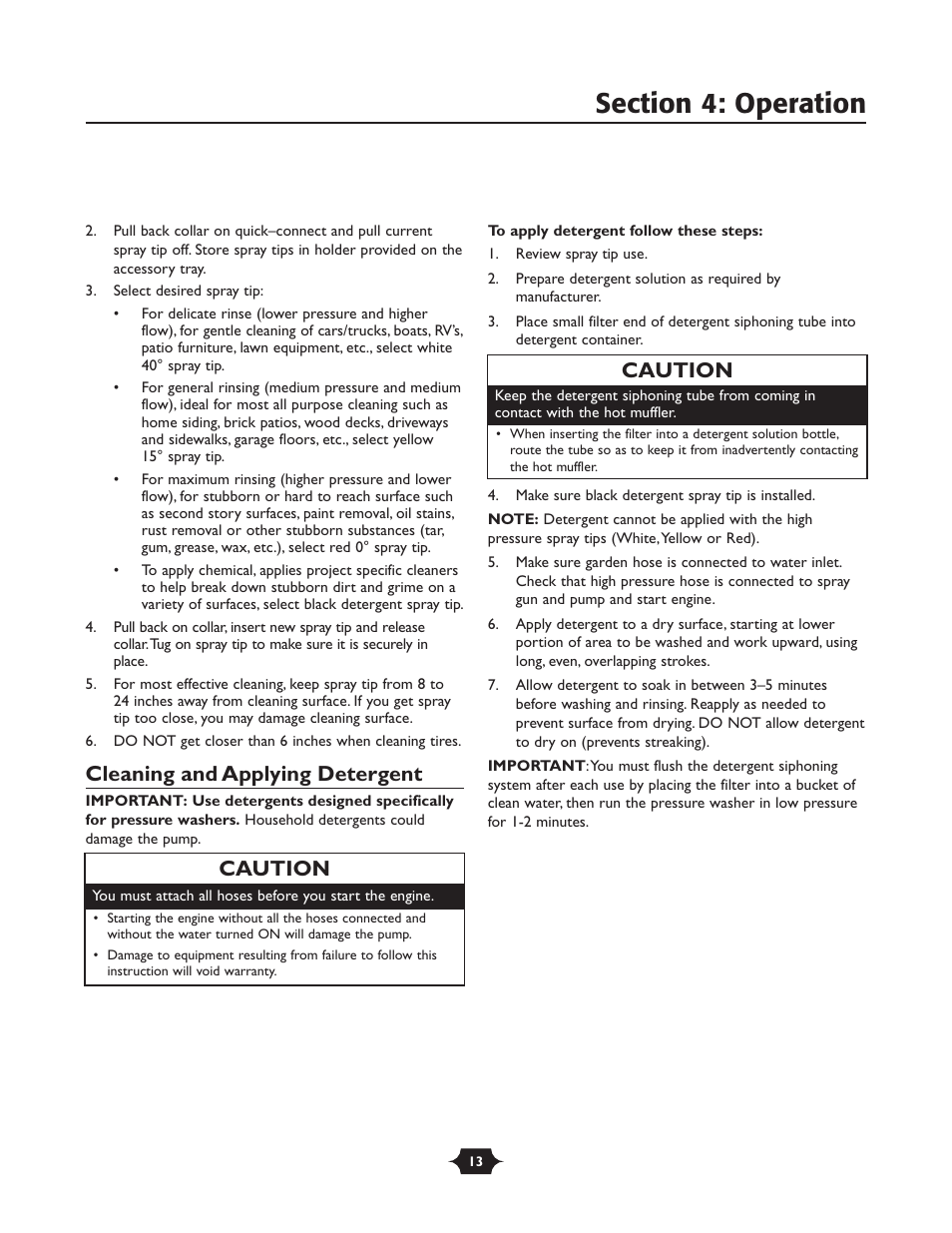 Cleaning and applying detergent, Caution | Briggs & Stratton 20289 User Manual | Page 13 / 36