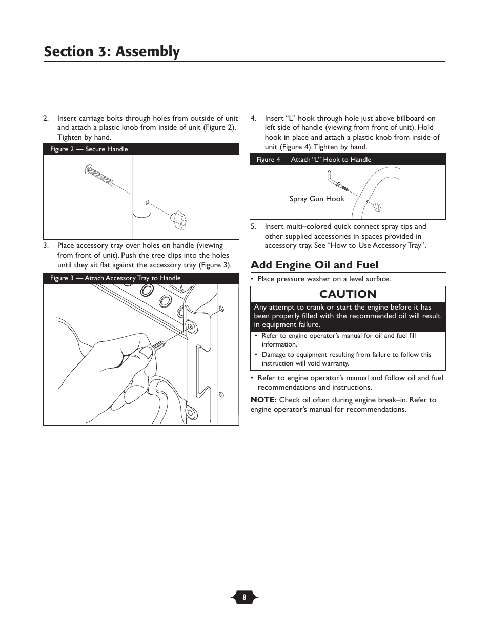 Add engine oil and fuel, Caution | Briggs & Stratton 20289 User Manual | Page 8 / 36