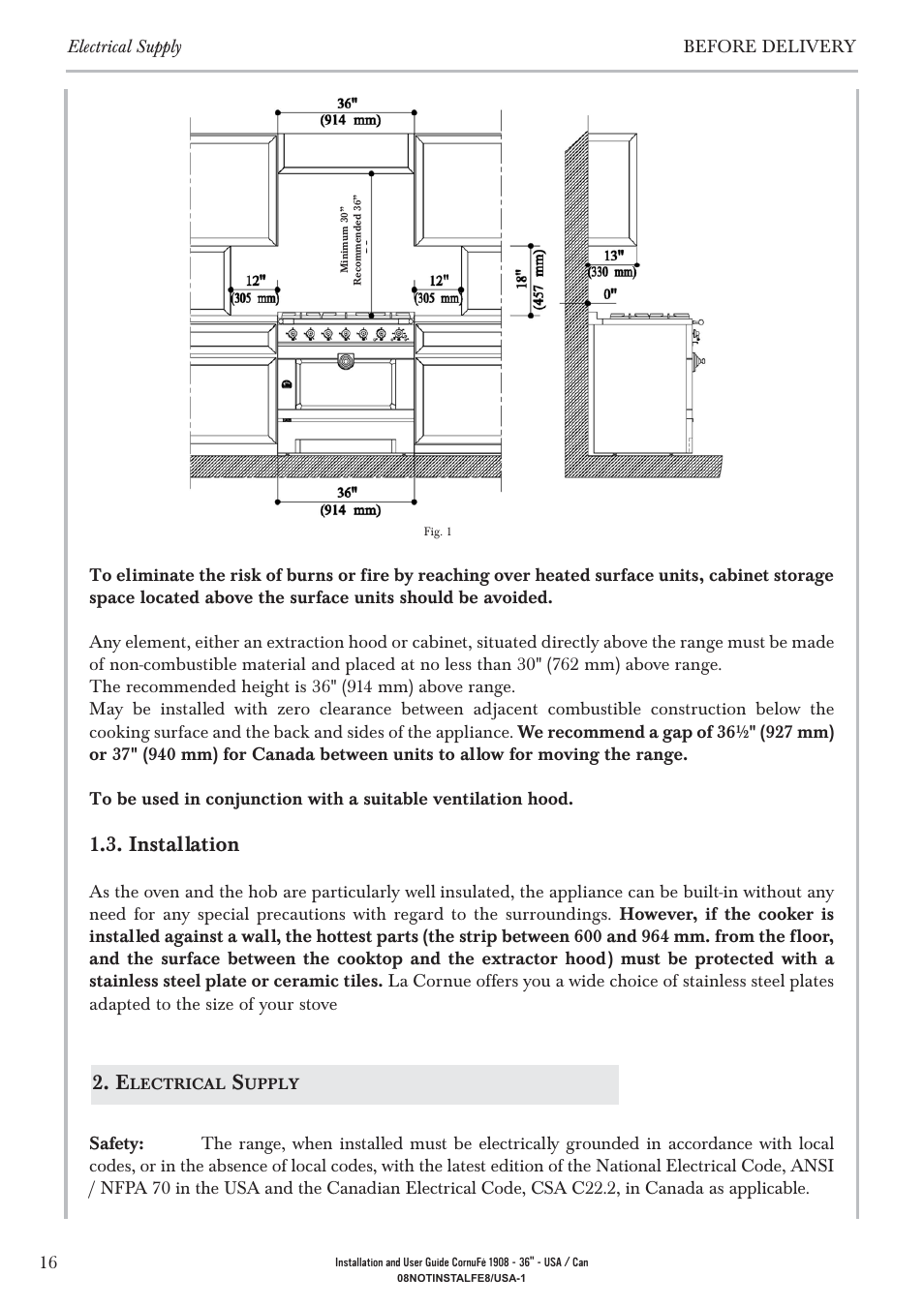 Installation | La Cornue CornuFé 1908 - 36 User Manual | Page 18 / 52