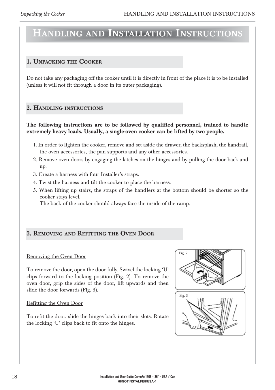 Andling and, Nstallation, Nstructions | La Cornue CornuFé 1908 - 36 User Manual | Page 20 / 52