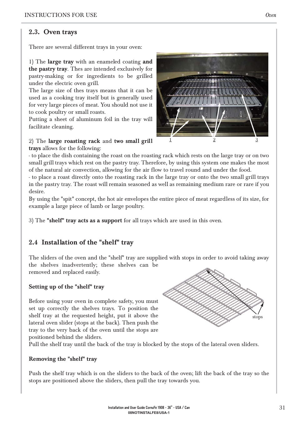 Oven trays, 4 installation of the "shelf" tray | La Cornue CornuFé 1908 - 36 User Manual | Page 33 / 52