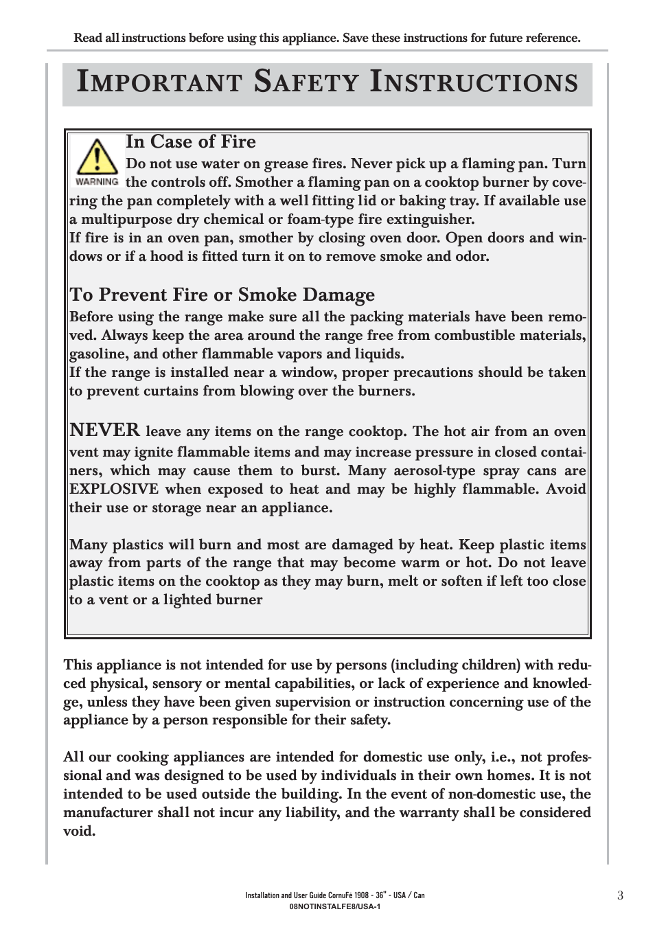 Mportant, Afety, Nstructions | La Cornue CornuFé 1908 - 36 User Manual | Page 5 / 52