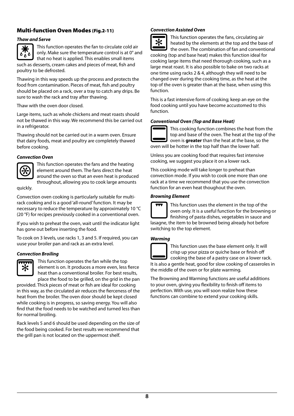 8multi-function oven modes | La Cornue CornuFé 44 User Manual | Page 10 / 48