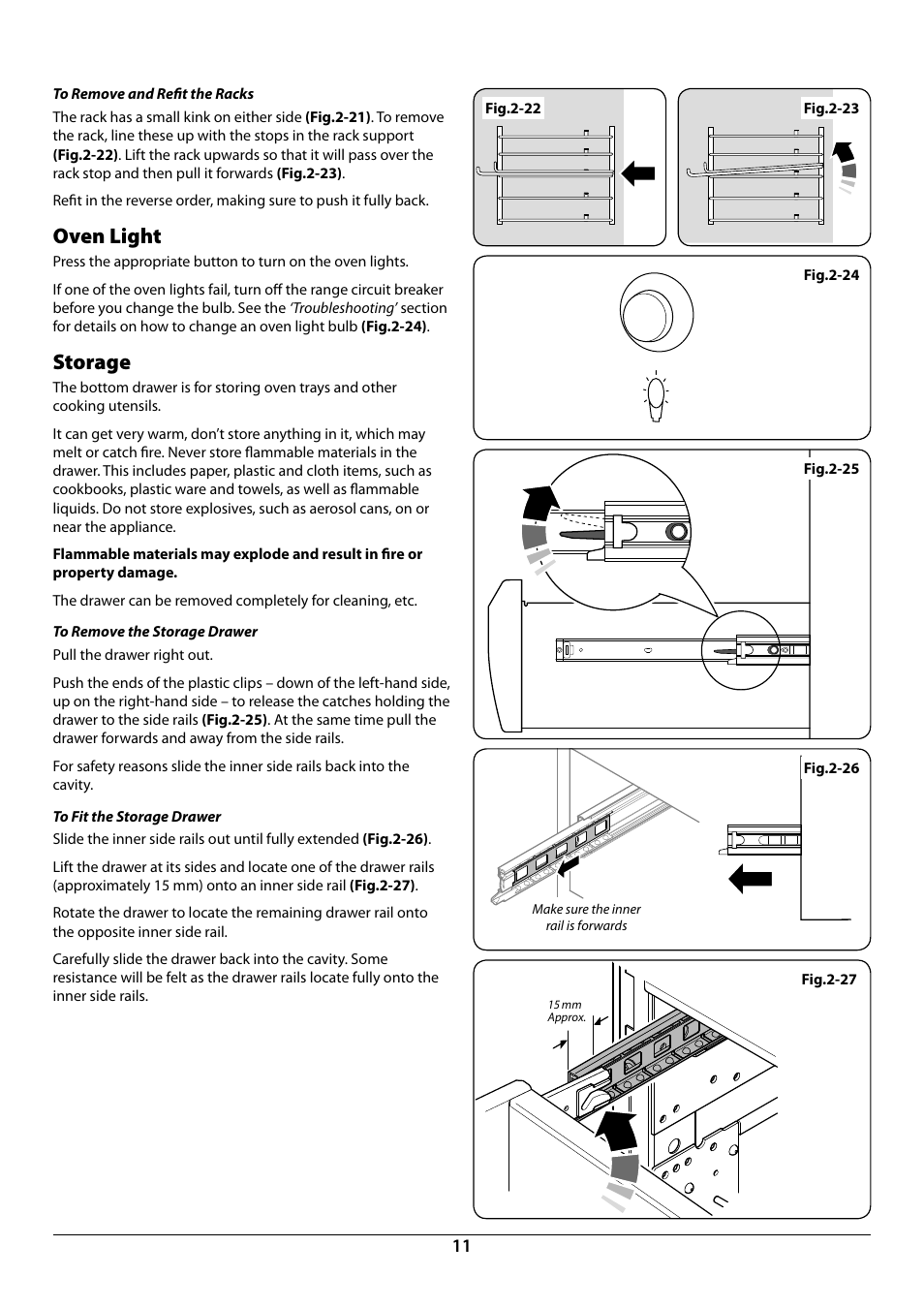 Oven light, Storage | La Cornue CornuFé 44 User Manual | Page 13 / 48