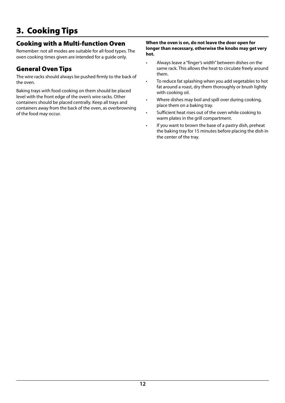 Cooking tips, Cooking with a multi-function oven, General oven tips | La Cornue CornuFé 44 User Manual | Page 14 / 48