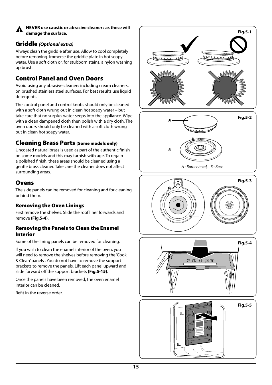 Griddle, Control panel and oven doors, Cleaning brass parts | Ovens | La Cornue CornuFé 44 User Manual | Page 17 / 48