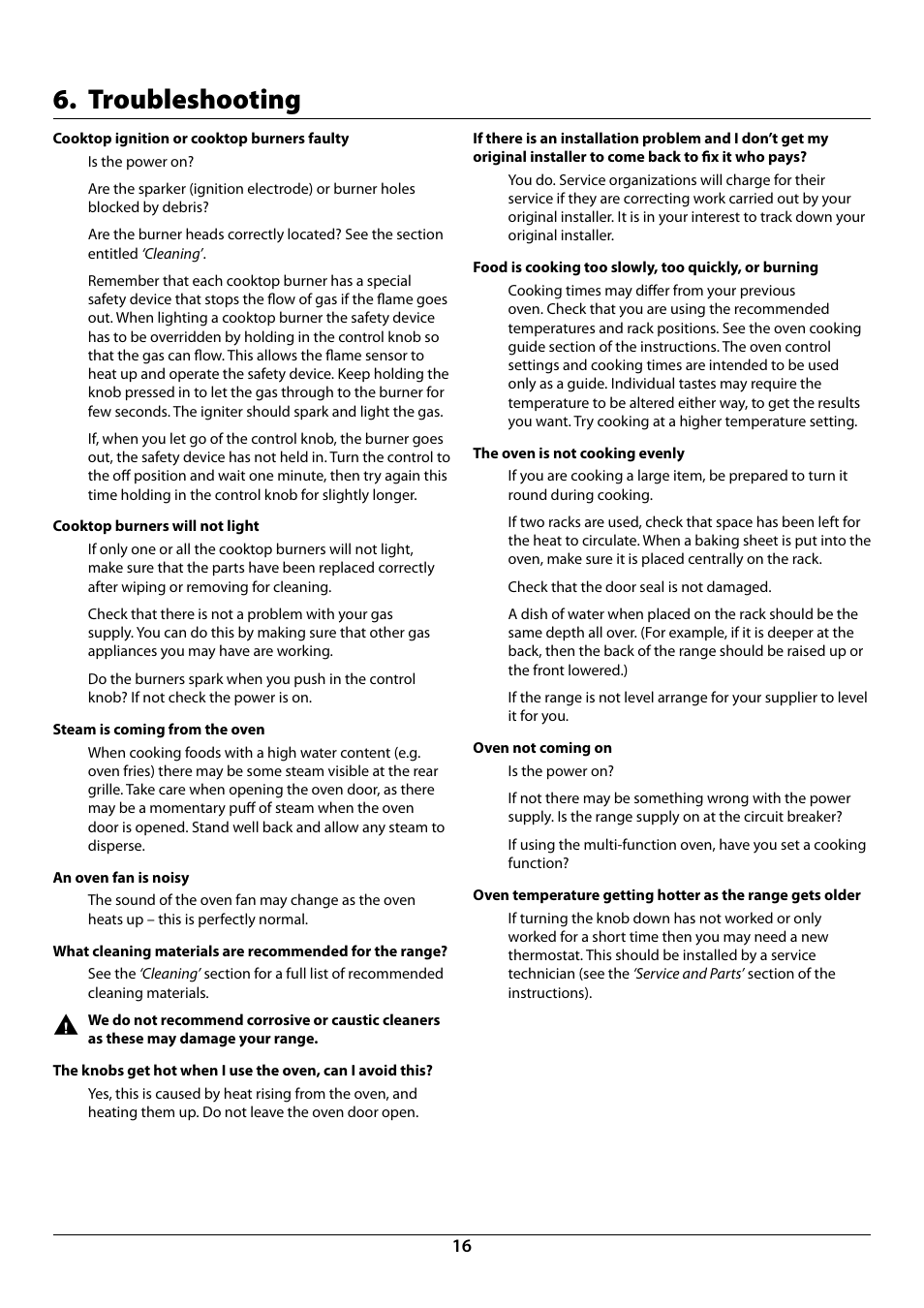 Troubleshooting | La Cornue CornuFé 44 User Manual | Page 18 / 48