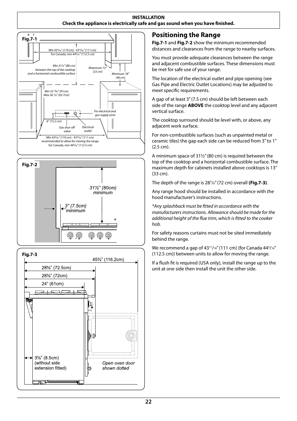 Positioning the range | La Cornue CornuFé 44 User Manual | Page 24 / 48
