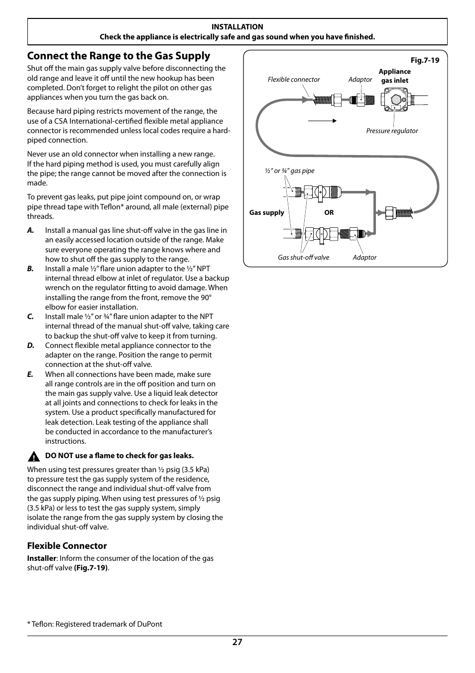 Connect the range to the gas supply | La Cornue CornuFé 44 User Manual | Page 29 / 48