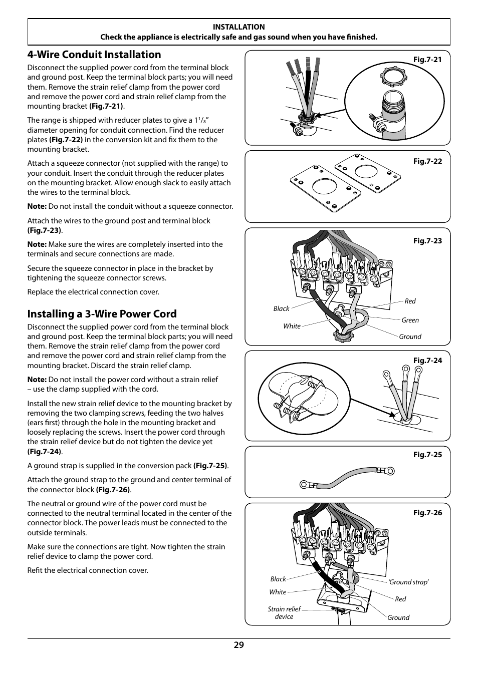 Wire conduit installation, Installing a 3-wire power cord | La Cornue CornuFé 44 User Manual | Page 31 / 48