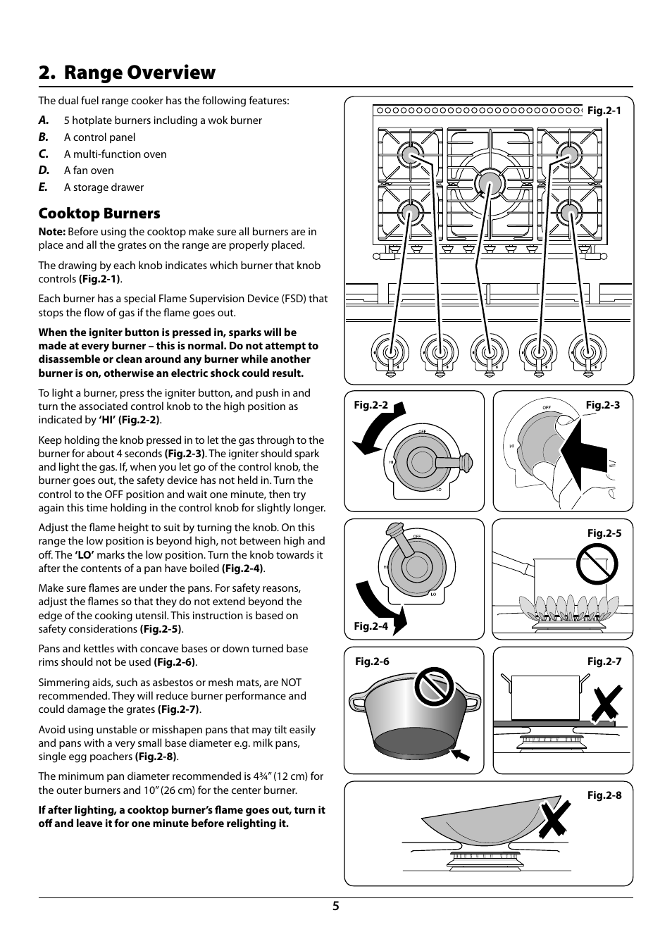 Range overview, Cooktop burners | La Cornue CornuFé 44 User Manual | Page 7 / 48