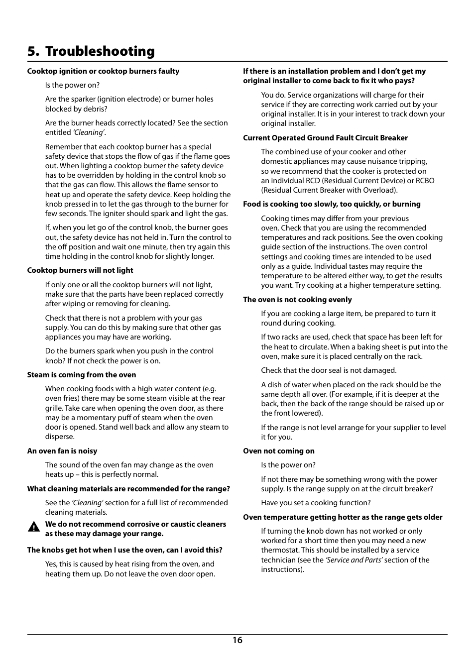 Troubleshooting | La Cornue AlberTine 36 User Manual | Page 18 / 44