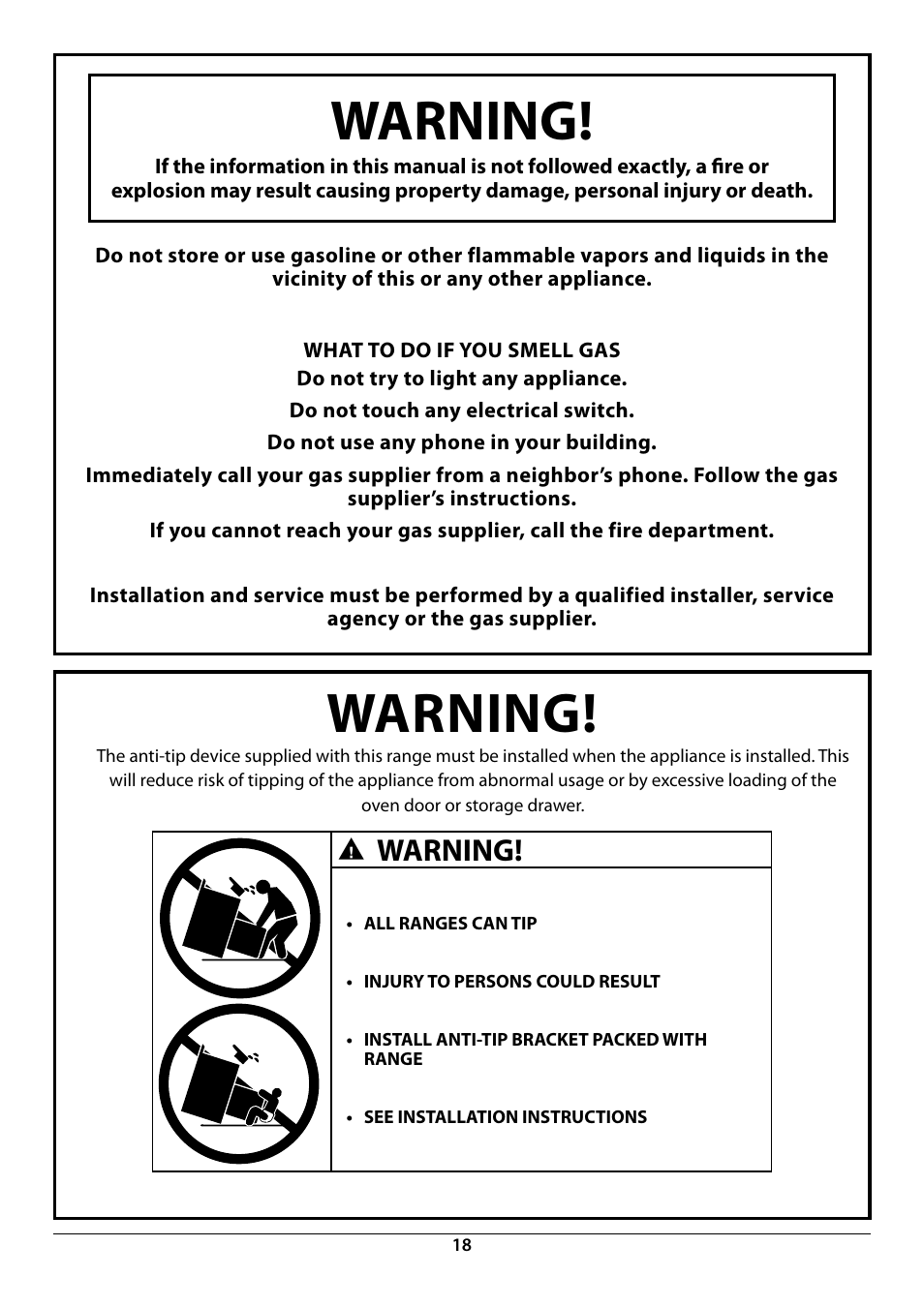 Warning | La Cornue AlberTine 36 User Manual | Page 20 / 44