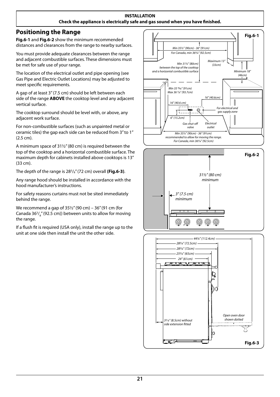Positioning the range | La Cornue AlberTine 36 User Manual | Page 23 / 44