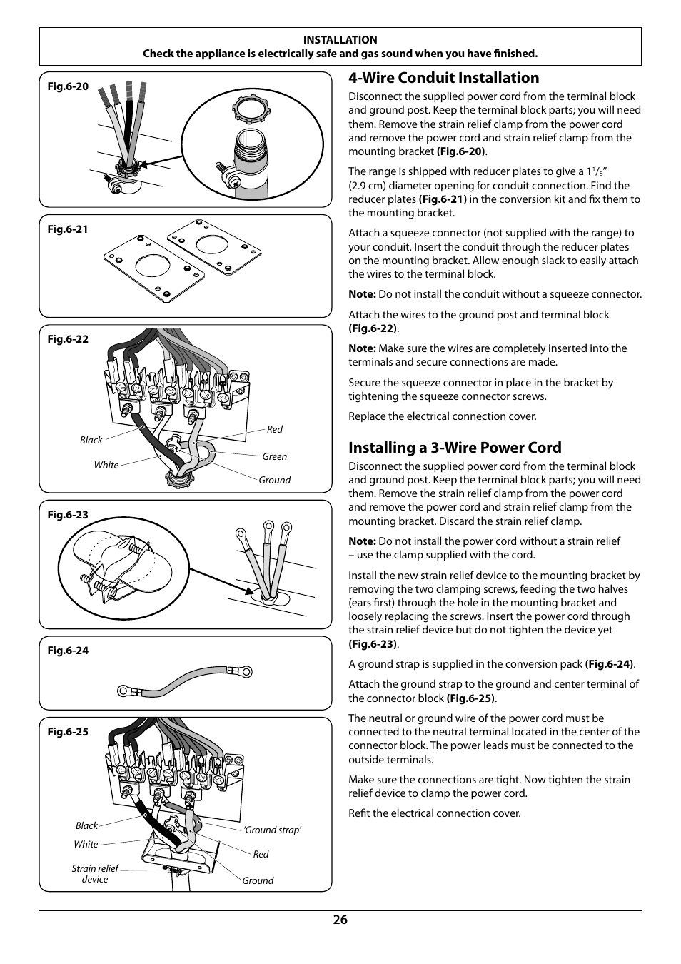 Wire conduit installation, Installing a 3-wire power cord | La Cornue AlberTine 36 User Manual | Page 28 / 44