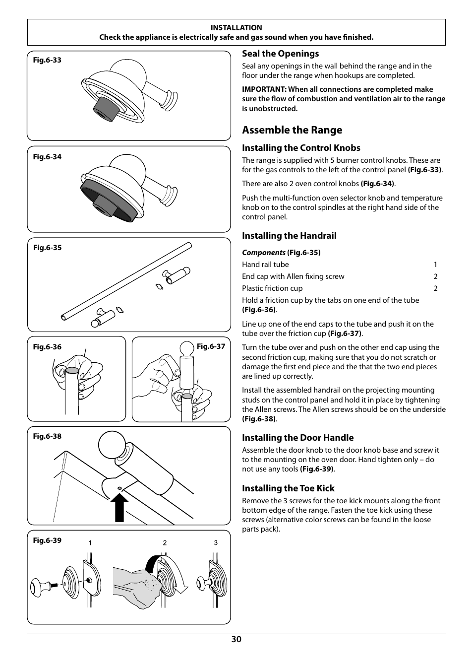 Assemble the range | La Cornue AlberTine 36 User Manual | Page 32 / 44