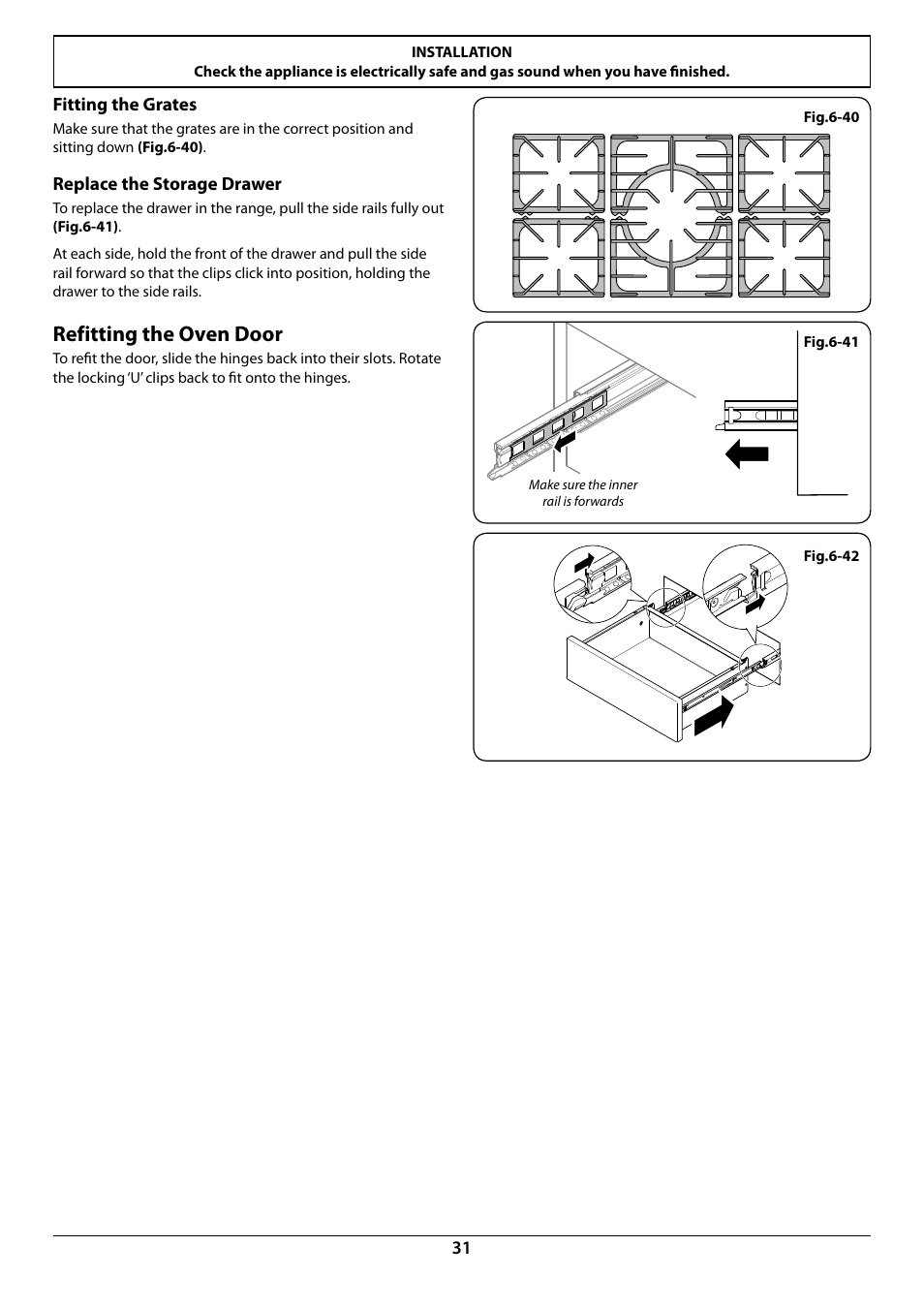 Refitting the oven door | La Cornue AlberTine 36 User Manual | Page 33 / 44