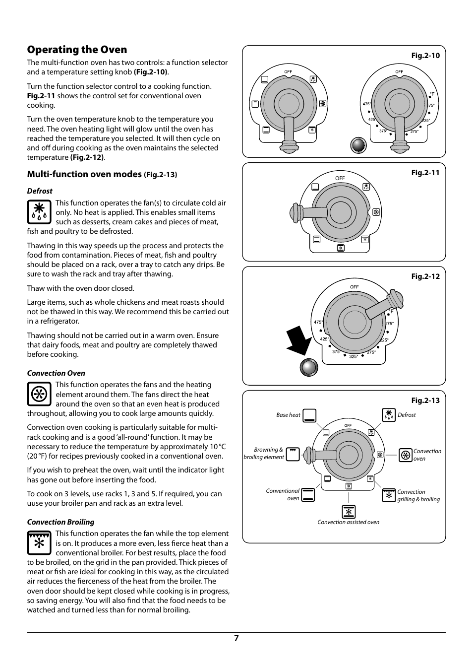 Operating the oven, Multi-function oven modes | La Cornue AlberTine 36 User Manual | Page 9 / 44