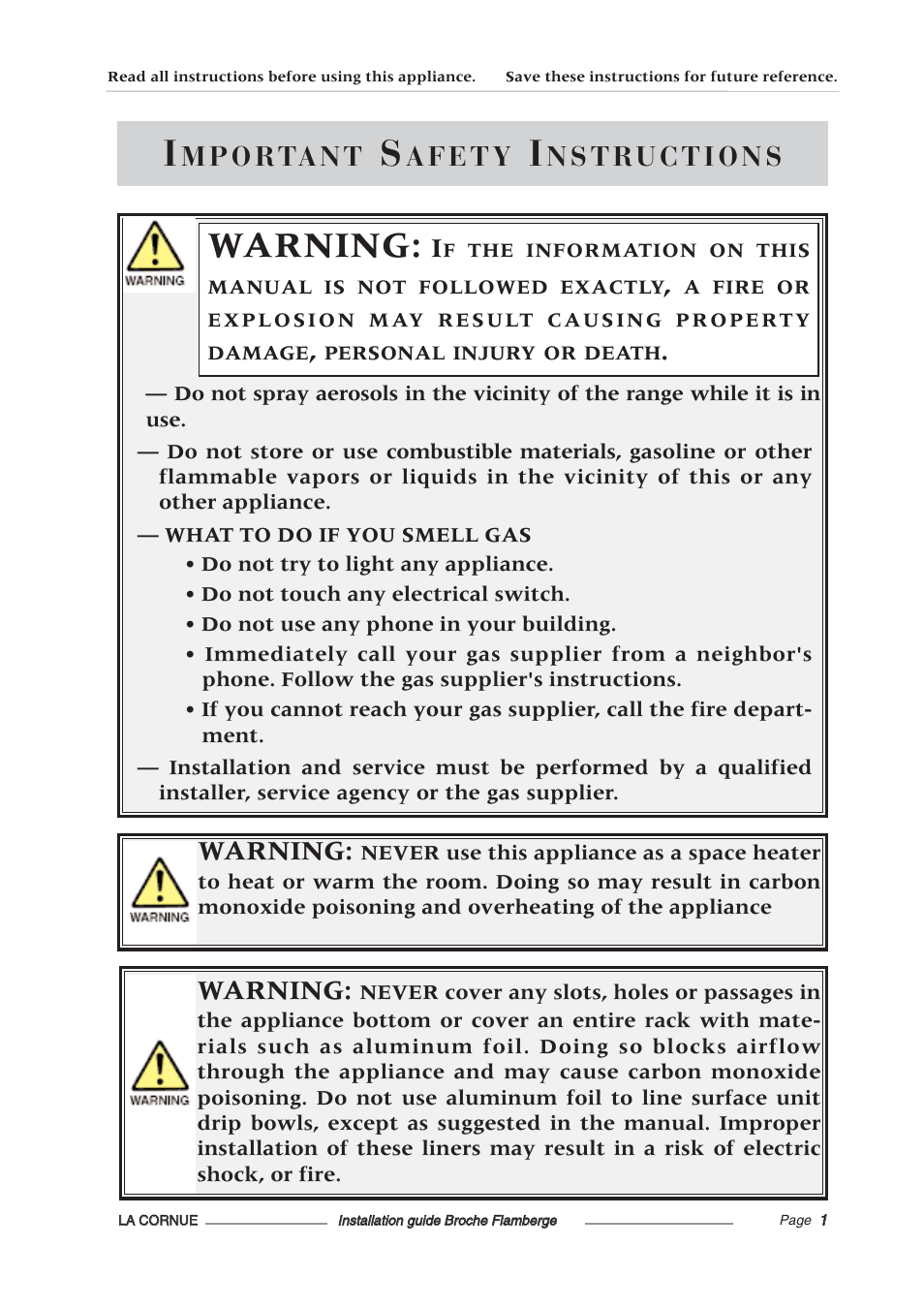 Warning | La Cornue Rotisserie Centenaire User Manual | Page 2 / 26