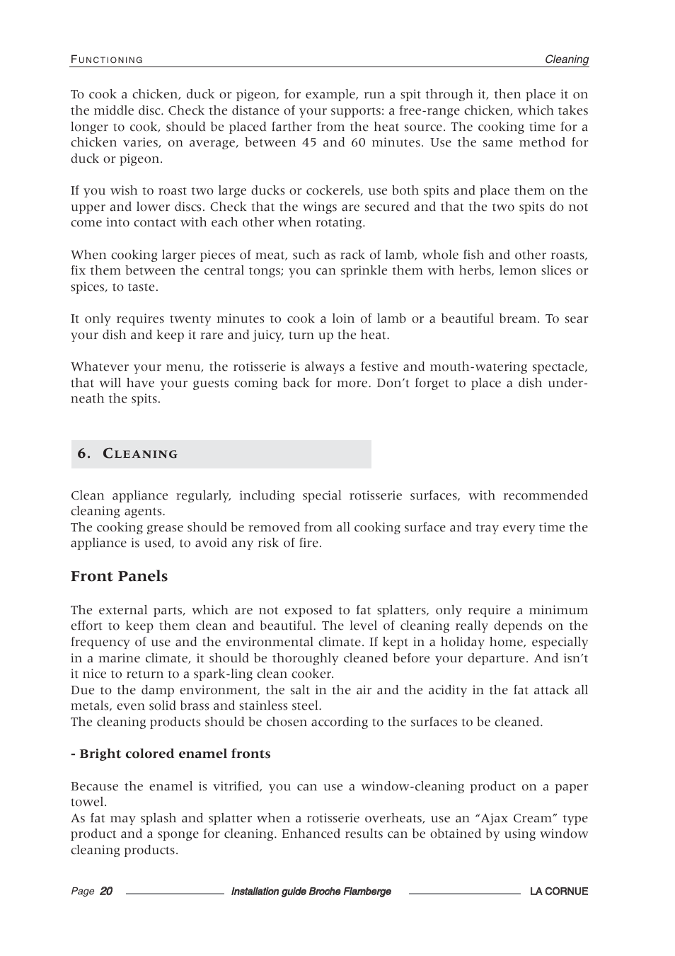 Front panels | La Cornue Rotisserie Centenaire User Manual | Page 21 / 26