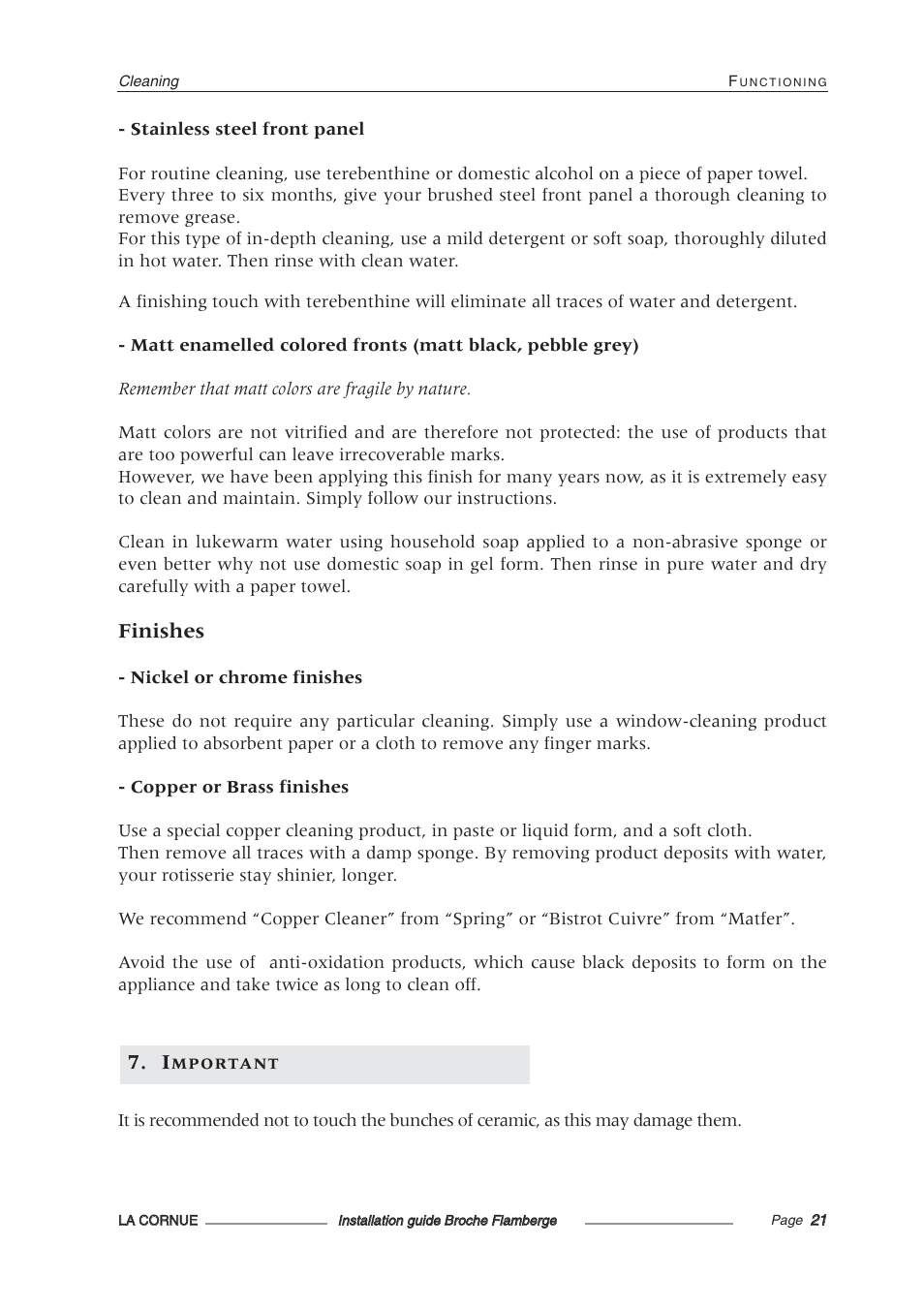 Finishes | La Cornue Rotisserie Centenaire User Manual | Page 22 / 26