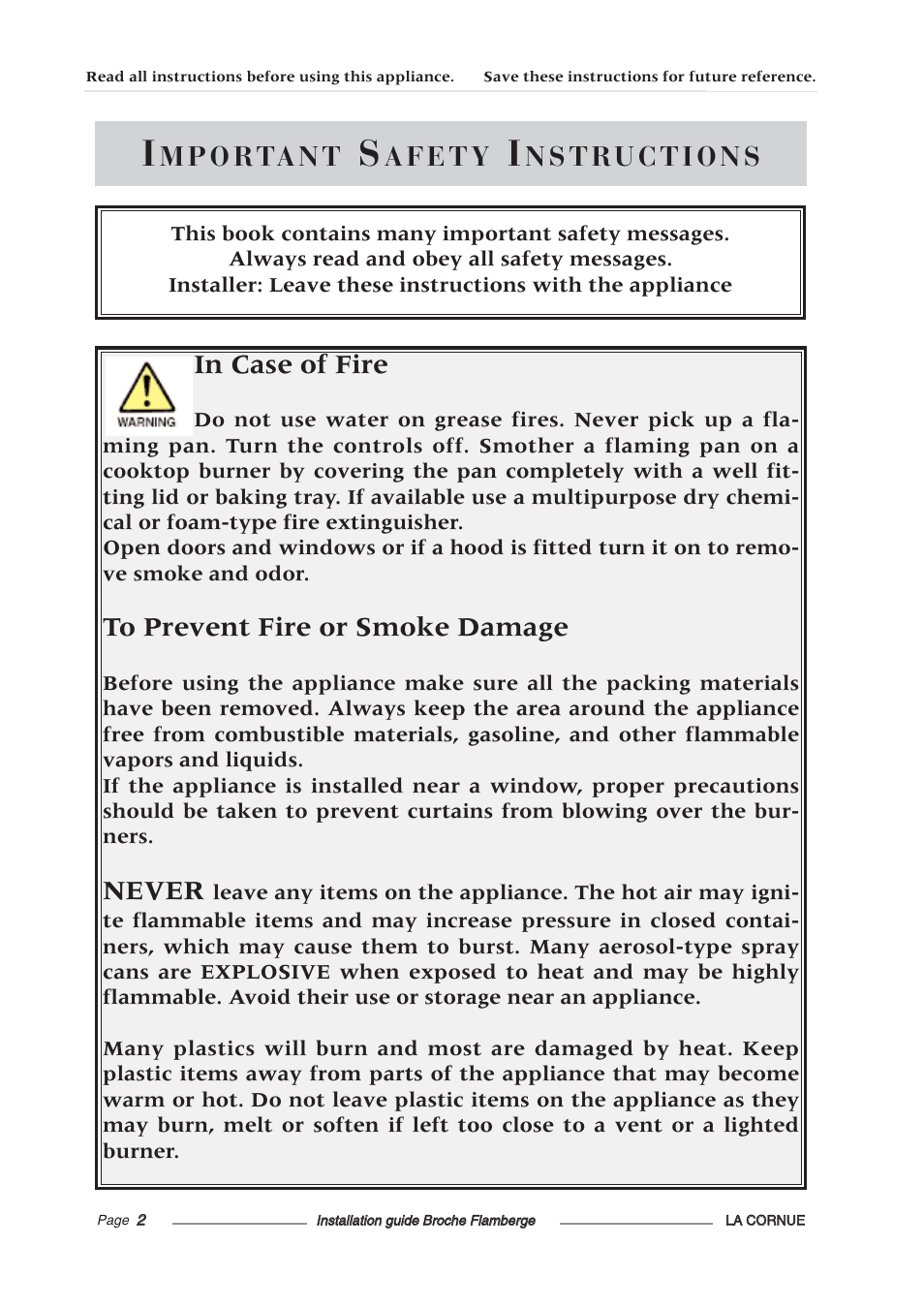 Never | La Cornue Rotisserie Centenaire User Manual | Page 3 / 26