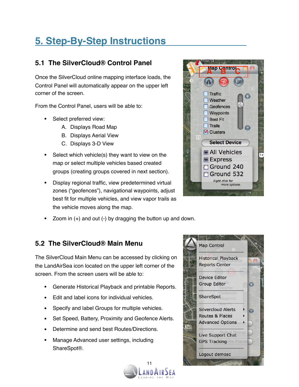 Step-by-step instructions, A b c | LandAirSea SilverCloud Overdrive Live GPS Tracker User Manual | Page 11 / 23