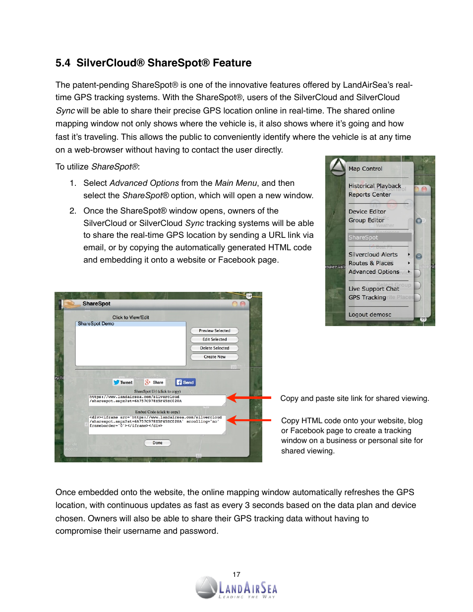 4! silvercloud® sharespot® feature | LandAirSea SilverCloud Overdrive Live GPS Tracker User Manual | Page 17 / 23