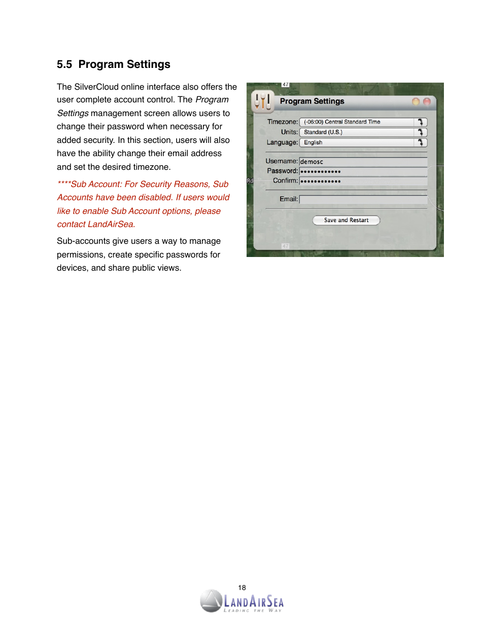 5! program settings | LandAirSea SilverCloud Overdrive Live GPS Tracker User Manual | Page 18 / 23