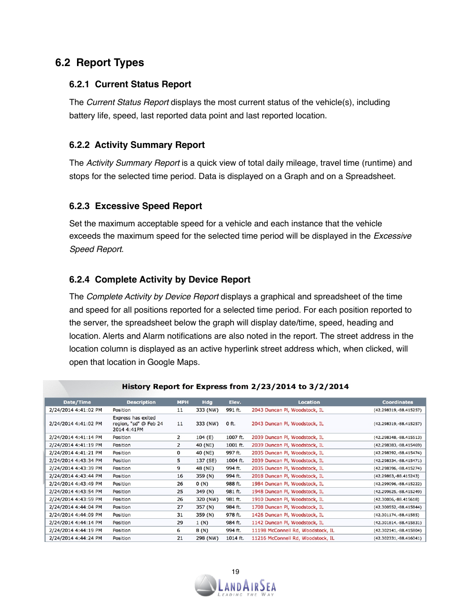 2! report types | LandAirSea SilverCloud Tag Live GPS Tracker User Manual | Page 19 / 22