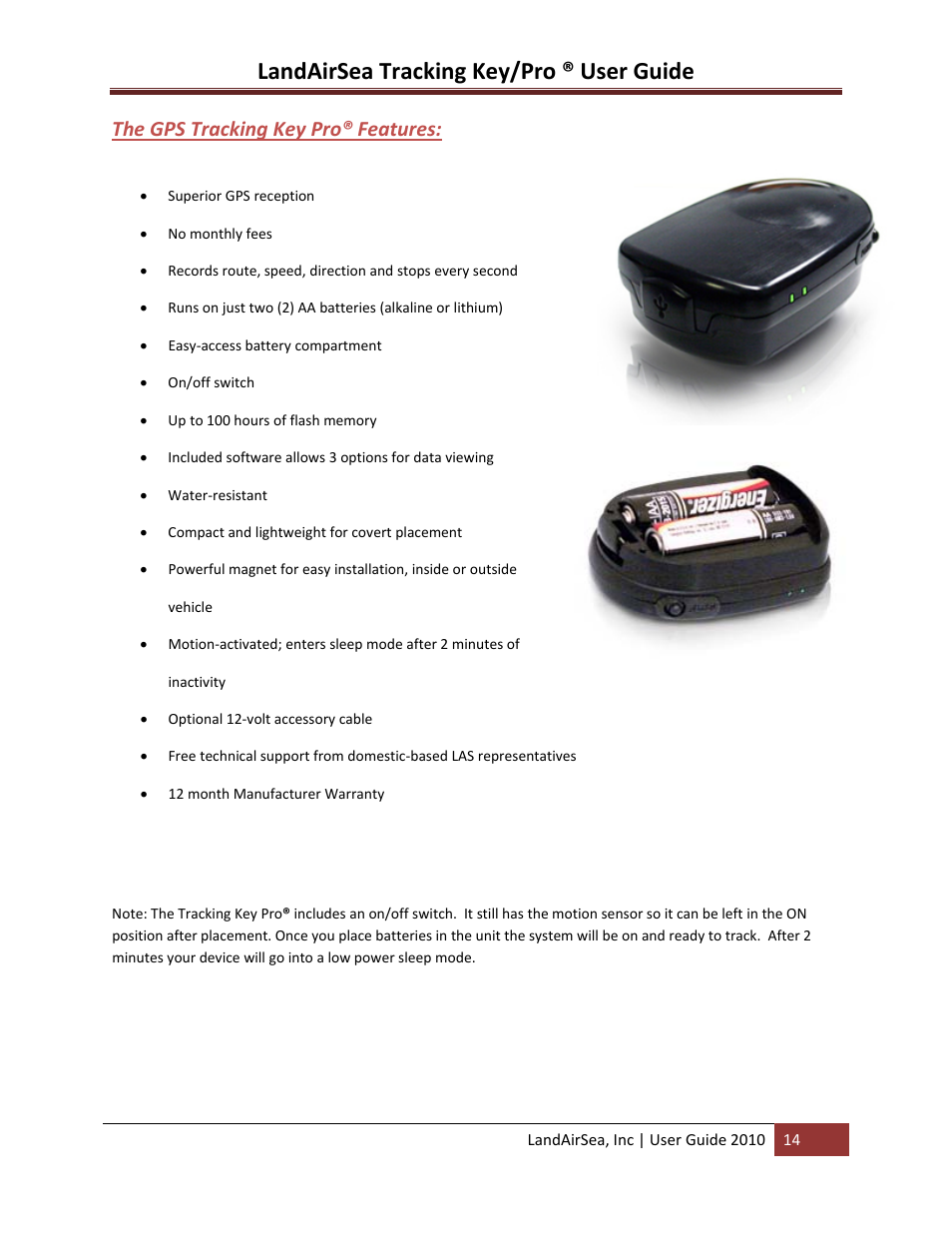Landairsea tracking key/pro ® user guide, The gps tracking key pro® features | LandAirSea GPS Tracking Key Pro User Guide User Manual | Page 14 / 46
