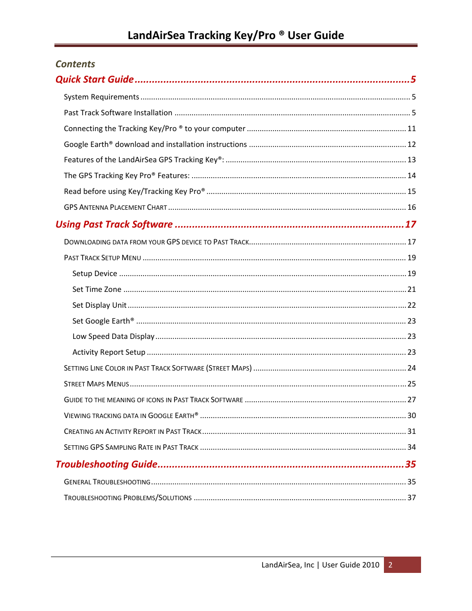 Landairsea tracking key/pro ® user guide | LandAirSea GPS Tracking Key Pro User Guide User Manual | Page 2 / 46