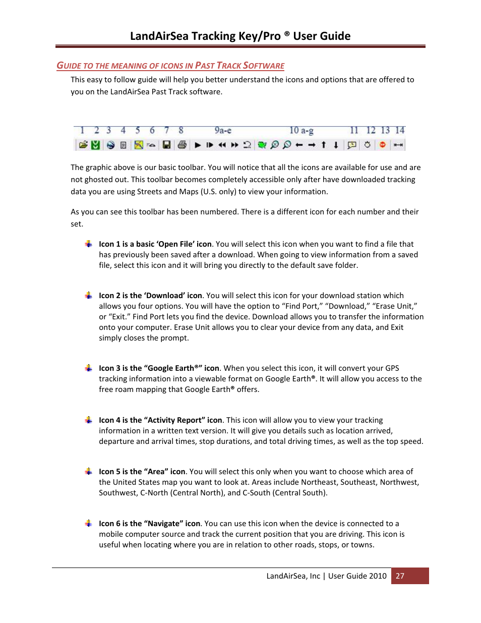 Uide to the meaning of icons in, Rack, Oftware | Landairsea tracking key/pro ® user guide | LandAirSea GPS Tracking Key Pro User Guide User Manual | Page 27 / 46