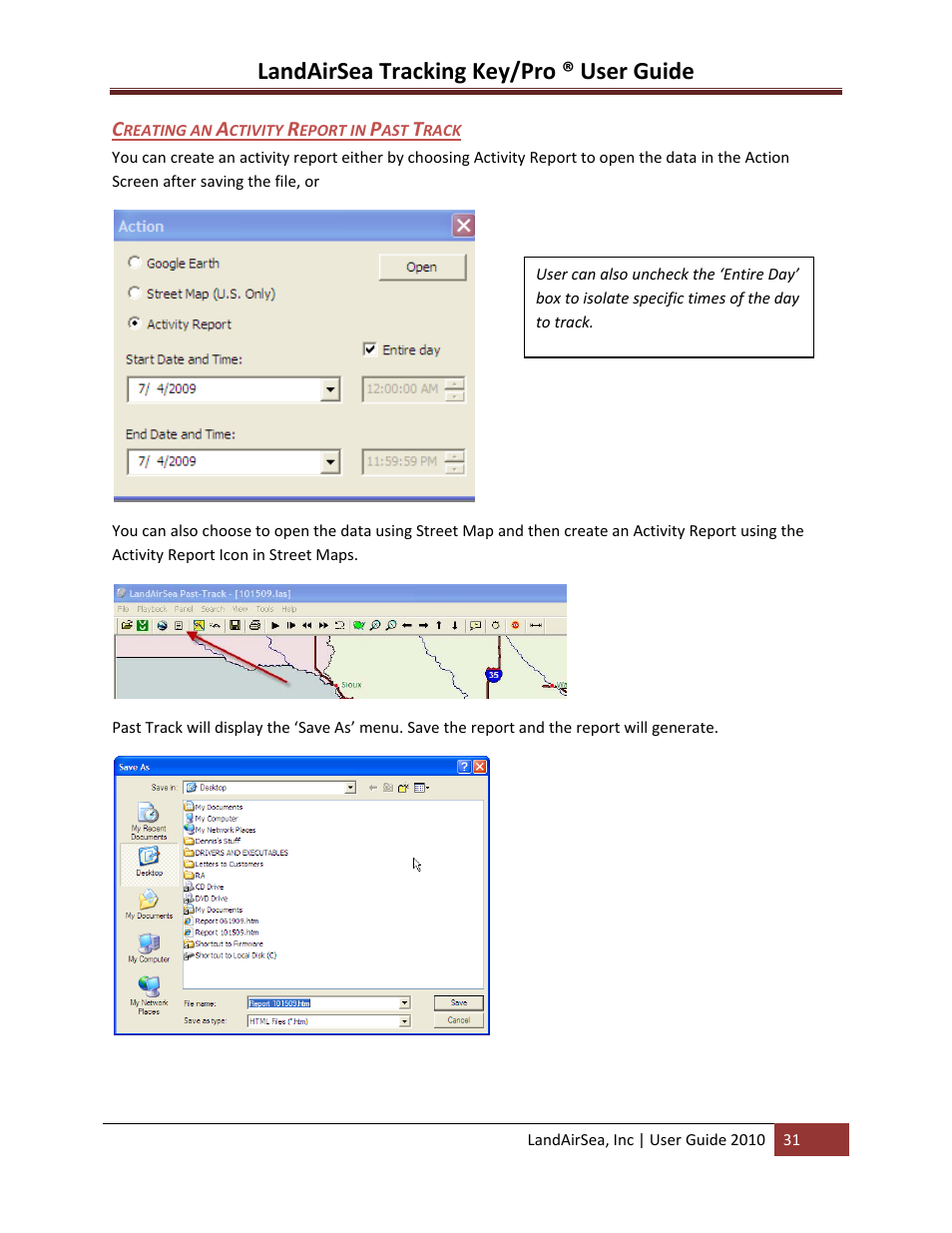 Reating an, Ctivity, Eport in | Rack, Landairsea tracking key/pro ® user guide | LandAirSea GPS Tracking Key Pro User Guide User Manual | Page 31 / 46