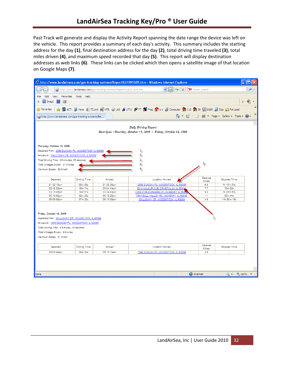 Landairsea tracking key/pro ® user guide | LandAirSea GPS Tracking Key Pro User Guide User Manual | Page 32 / 46