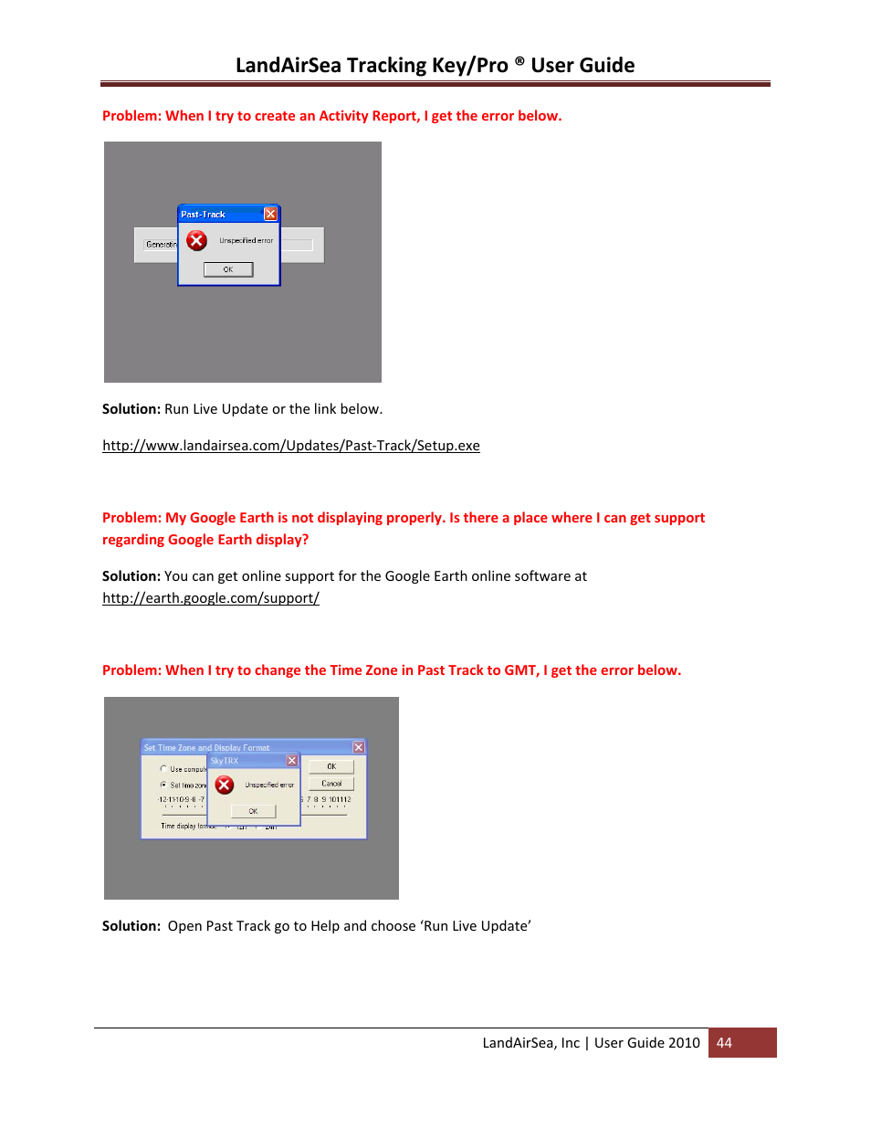 Landairsea tracking key/pro ® user guide | LandAirSea GPS Tracking Key Pro User Guide User Manual | Page 44 / 46