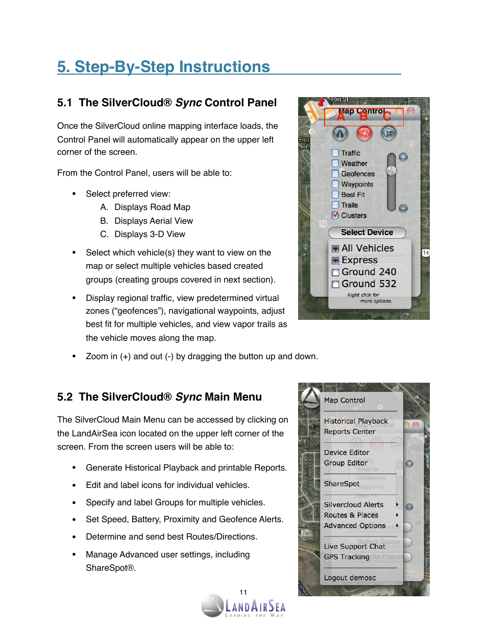 Step-by-step instructions, A b c | LandAirSea SilverCloud Sync GPS Tracker User Manual | Page 11 / 23