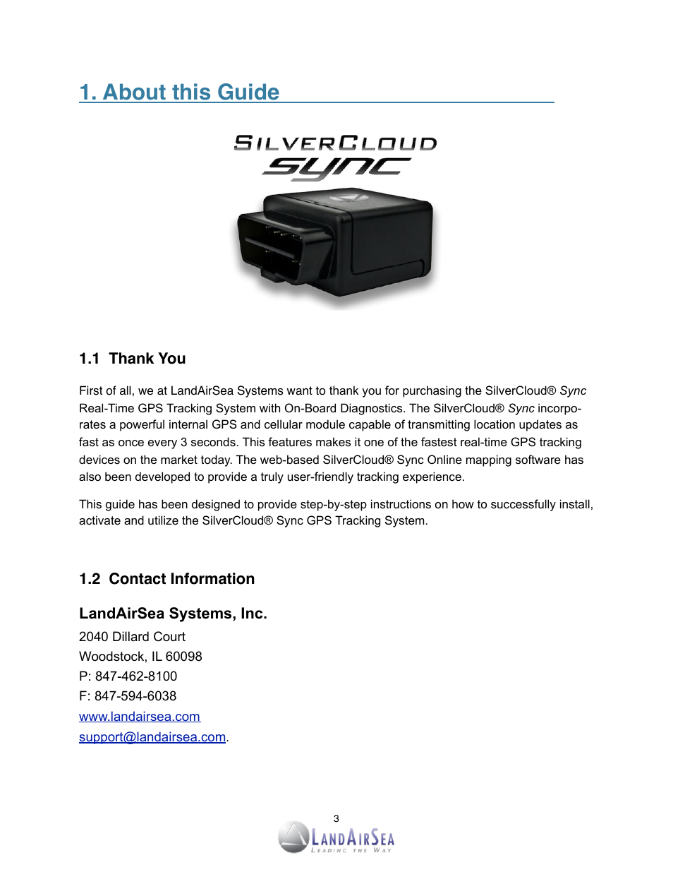 About this guide | LandAirSea SilverCloud Sync GPS Tracker User Manual | Page 3 / 23