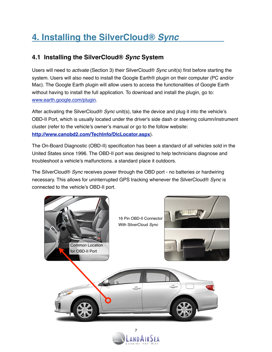 Installing the silvercloud® sync | LandAirSea SilverCloud Sync GPS Tracker User Manual | Page 7 / 23