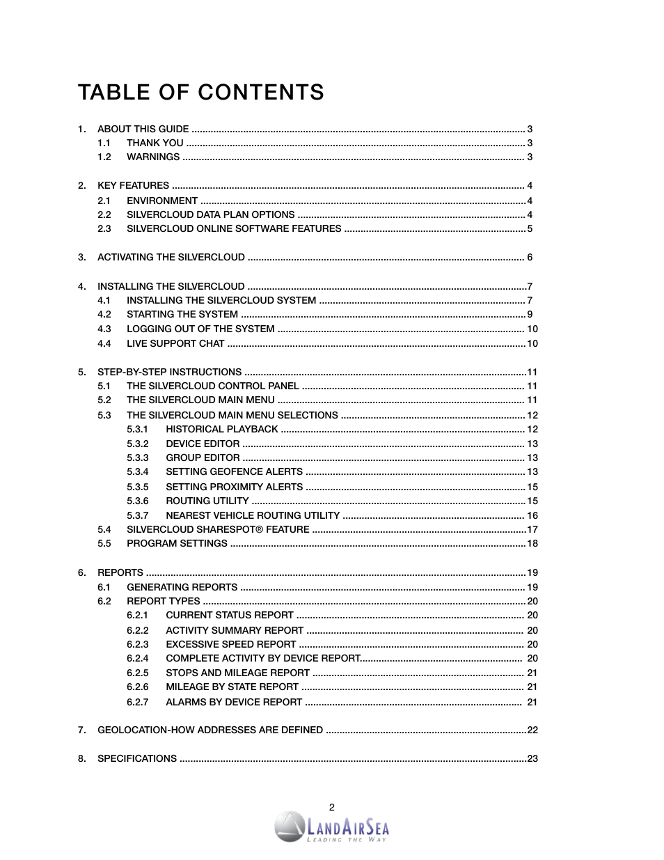 LandAirSea SilverCloud Rear-Time GPS Tracker User Manual | Page 2 / 23