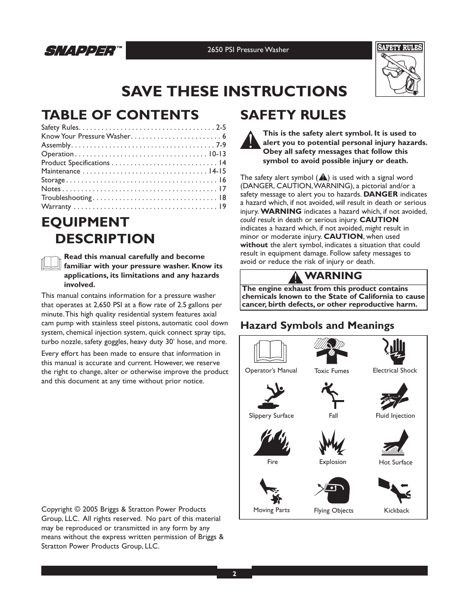 Briggs & Stratton 2650 PSI User Manual | Page 2 / 36