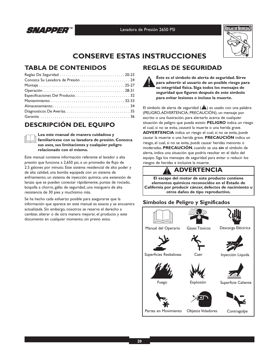 Briggs & Stratton 2650 PSI User Manual | Page 20 / 36