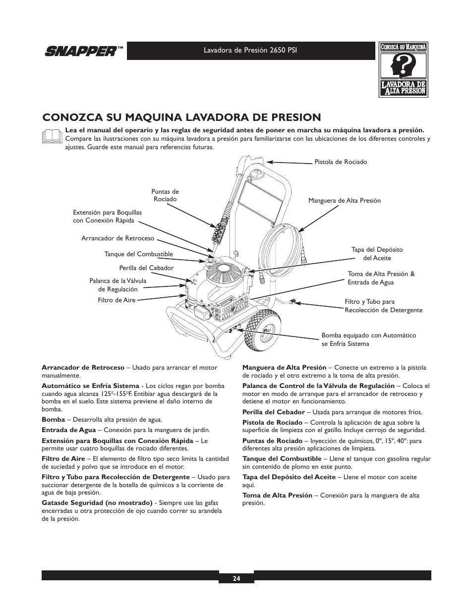 Conozca su maquina lavadora de presion | Briggs & Stratton 2650 PSI User Manual | Page 24 / 36